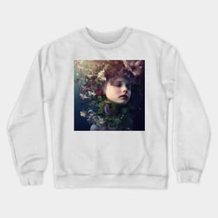 A Young Girl Wearing A Garland of Flowers Crewneck Sweatshirt